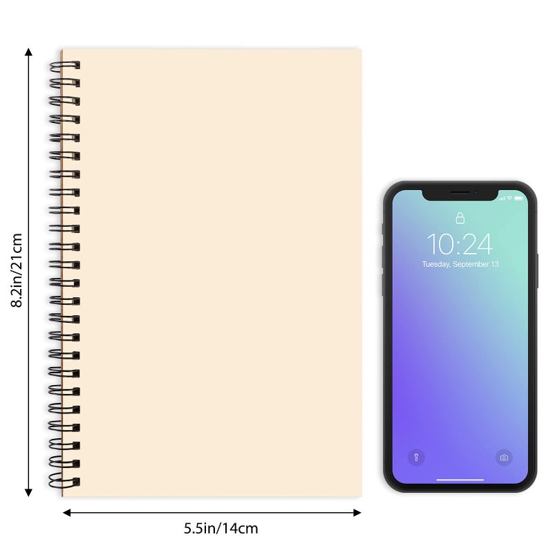 LABUK 7 Pack Blank Spiral Notebook, A5 Unlined Notebook, 100 Pages Journal Sketch Books 8.3"x 5.5" Soft Cover Kraft Diary Planner, 50 Sheets for School Travel Office (Brown) - Image 2